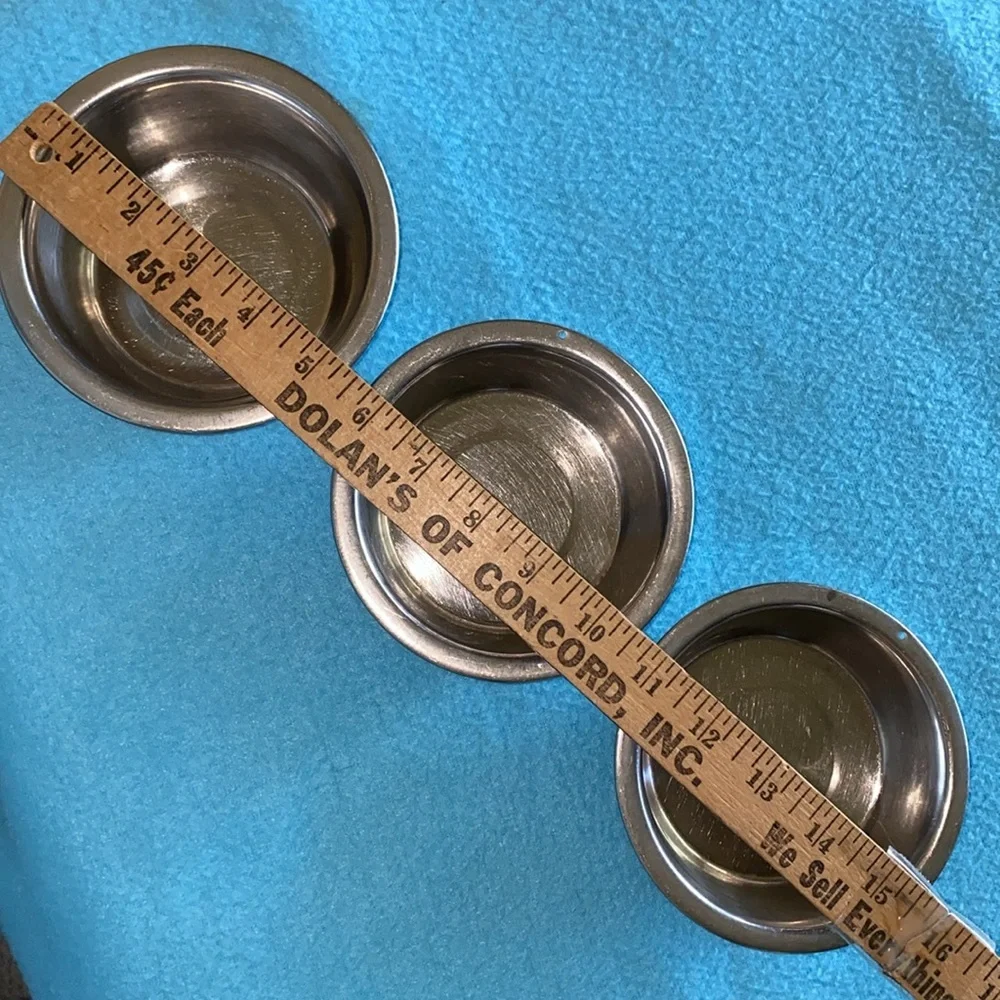 BOWLS- 3 small stainless steel metal pet food or water bowls